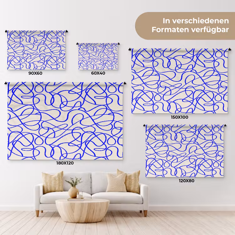 Patronen - Beige - Blauw - Lijnen Wandkleed katoen klein 269 -tsfeer8_DE
