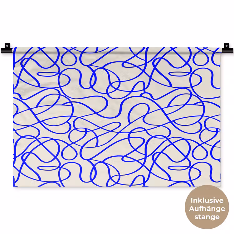 Patronen - Beige - Blauw - Lijnen Wandkleed katoen klein 269 -t3d_DE