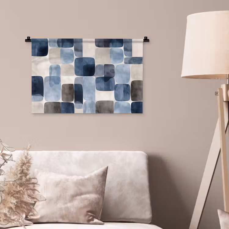 Patroon - Blauw - Vierkanten Wandkleed katoen klein -sfeer4