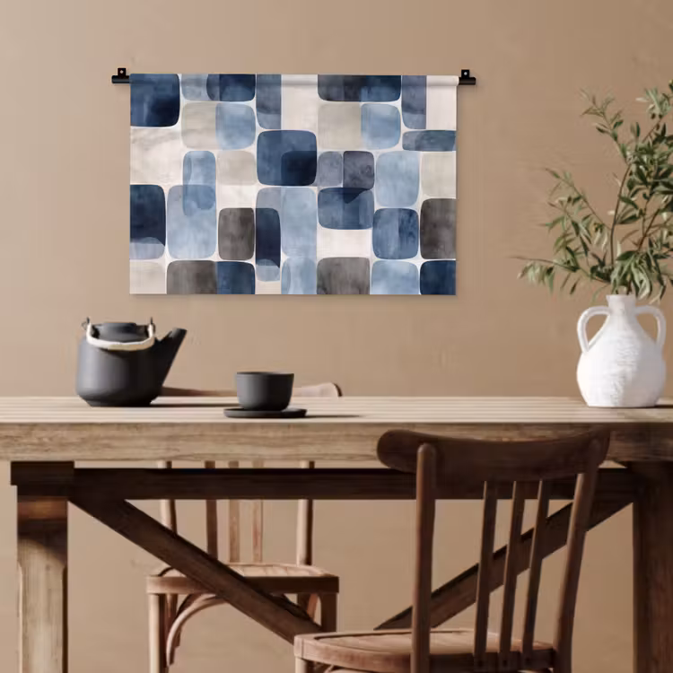 Patroon - Blauw - Vierkanten Wandkleed katoen klein -sfeer6