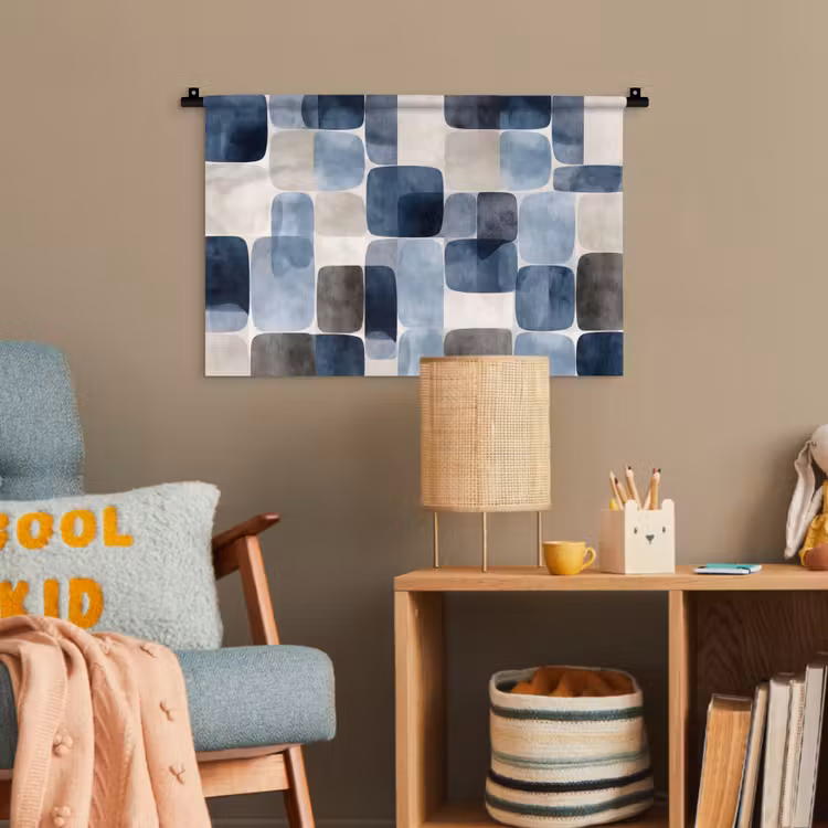 Patroon - Blauw - Vierkanten Wandkleed katoen klein -wsfeer4_kind