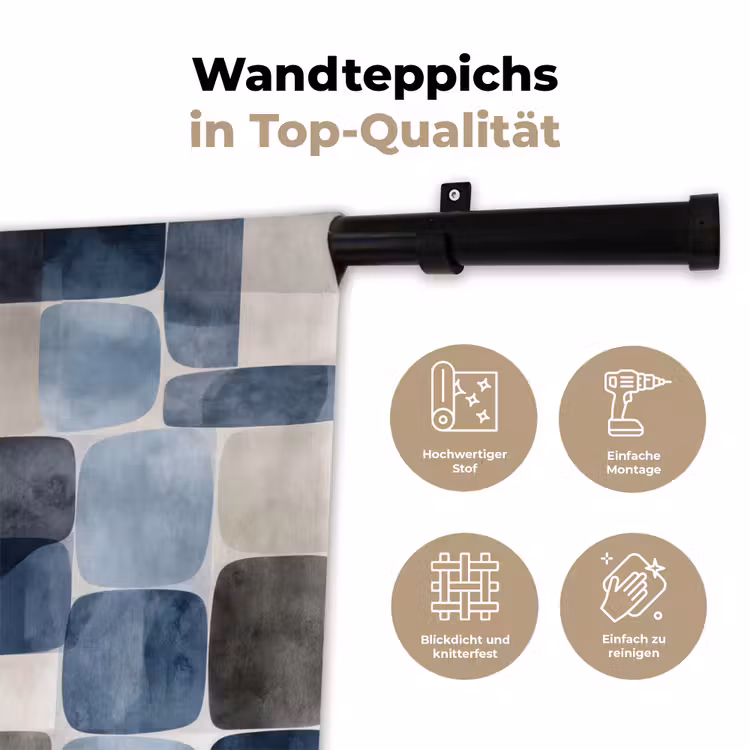 Patroon - Blauw - Vierkanten Wandkleed katoen klein -tsfeer2_DE