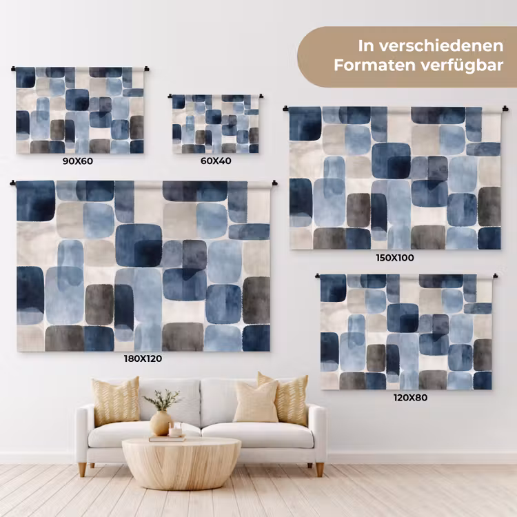 Patroon - Blauw - Vierkanten Wandkleed katoen klein -tsfeer8_DE
