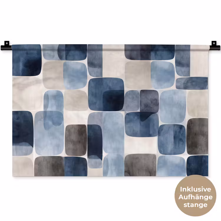 Patroon - Blauw - Vierkanten Wandkleed katoen klein -t3d_DE