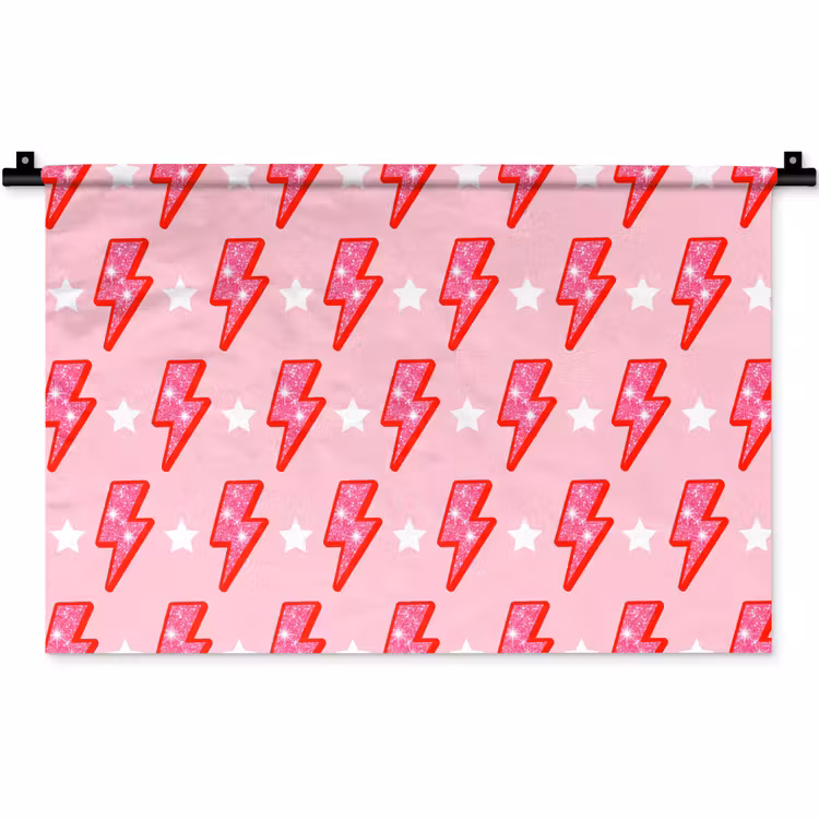 Patroon - Bliksem - Ster - Glitter - Roze Wandkleed katoen klein -zz3d