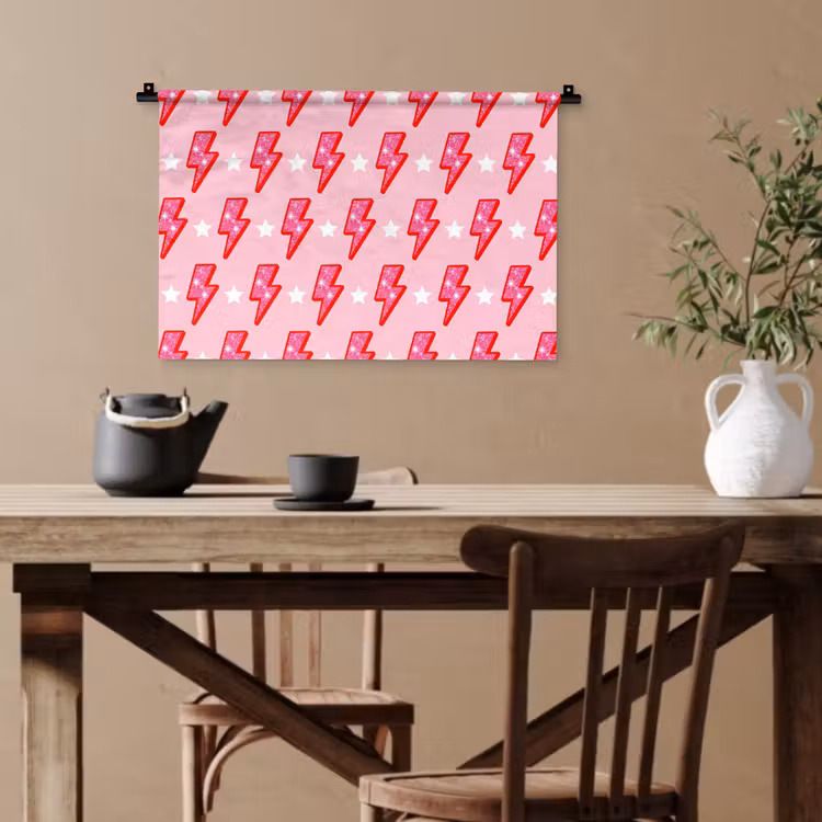 Patroon - Bliksem - Ster - Glitter - Roze Wandkleed katoen klein -sfeer6