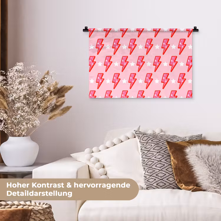 Patroon - Bliksem - Ster - Glitter - Roze Wandkleed katoen klein -tsfeer1_DE