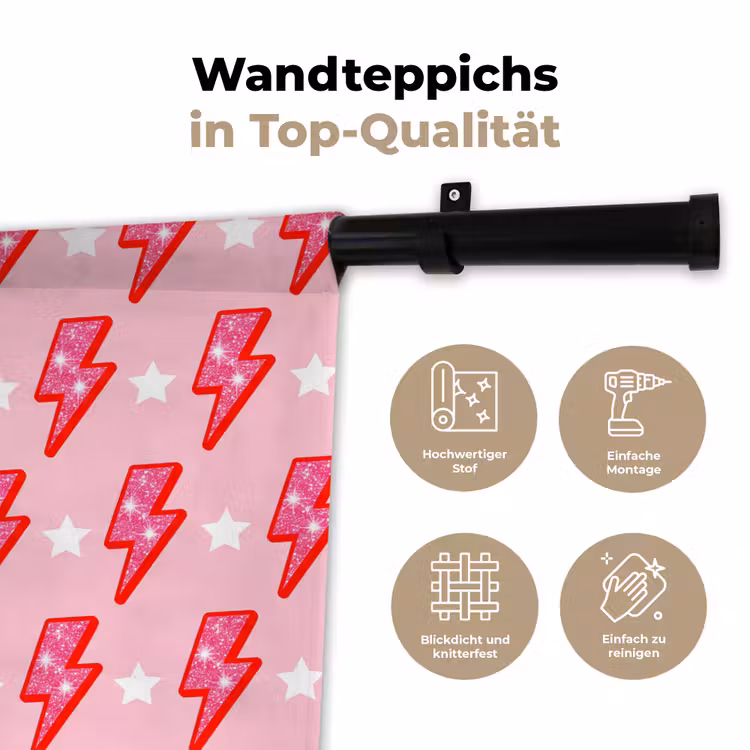 Patroon - Bliksem - Ster - Glitter - Roze Wandkleed katoen klein -tsfeer2_DE