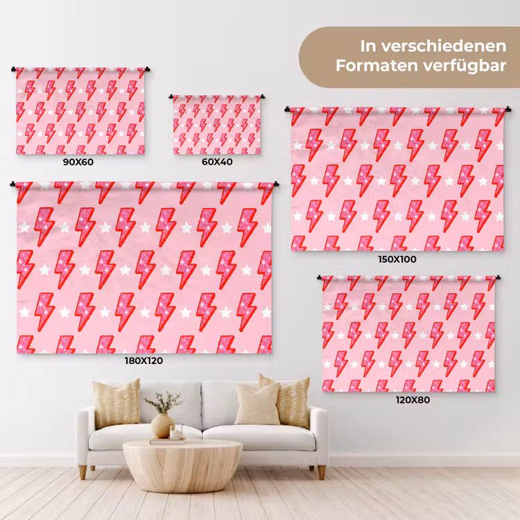 Patroon - Bliksem - Ster - Glitter - Roze Wandkleed katoen klein -tsfeer8_DE