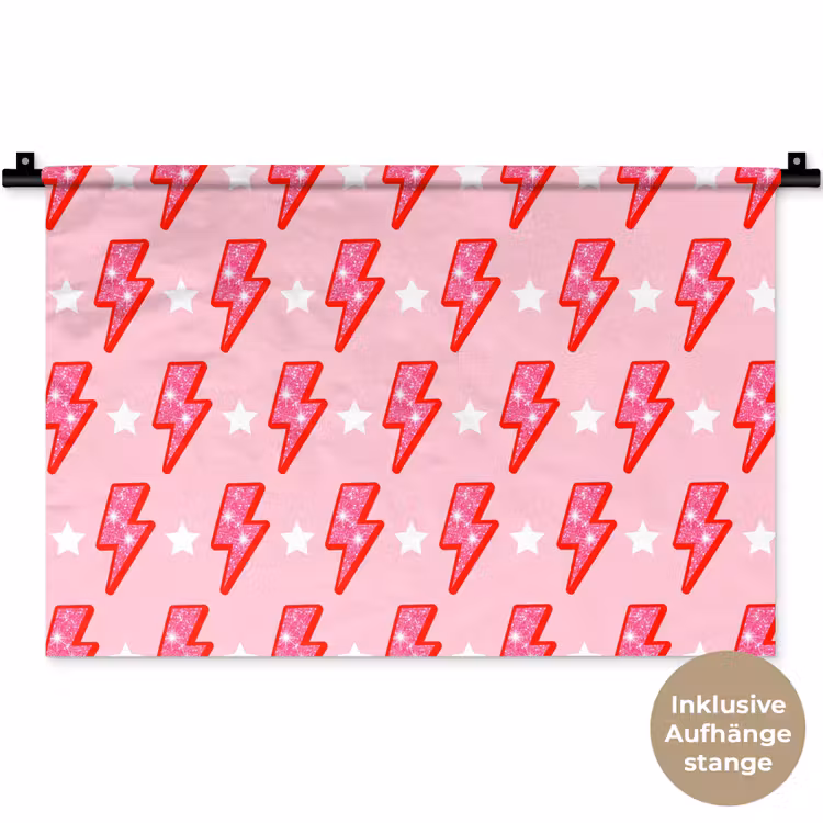 Patroon - Bliksem - Ster - Glitter - Roze Wandkleed katoen klein -t3d_DE