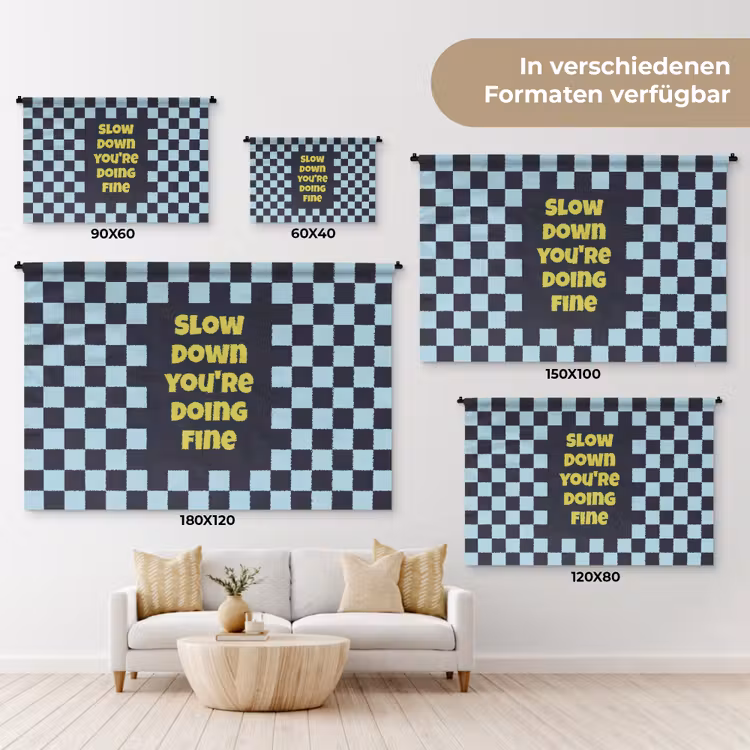 Patroon - Geblok - Blauw - Slow down you're doing fine Wandkleed katoen klein -tsfeer8_DE
