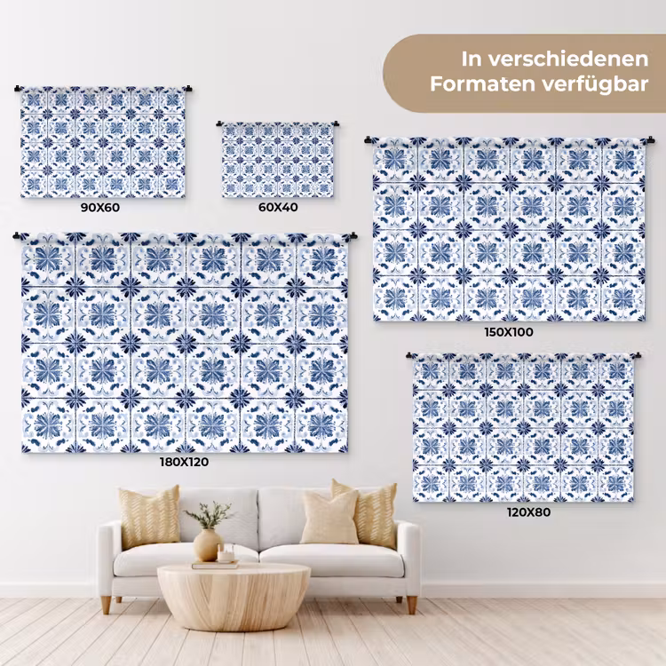 Patroon - Tegel - Blauw Wandkleed katoen klein 269 -tsfeer8_DE
