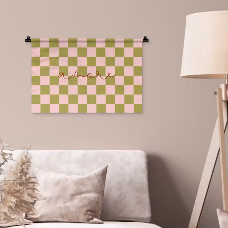 Patroon - Geblokt - Olijfgroen - Amore Wandkleed katoen klein -sfeer4