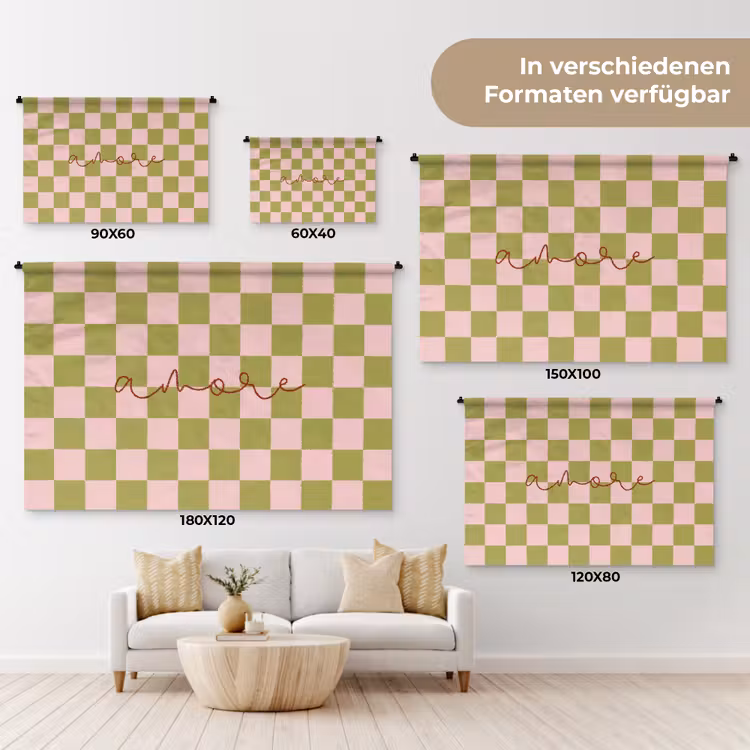 Patroon - Geblokt - Olijfgroen - Amore Wandkleed katoen klein -tsfeer8_DE