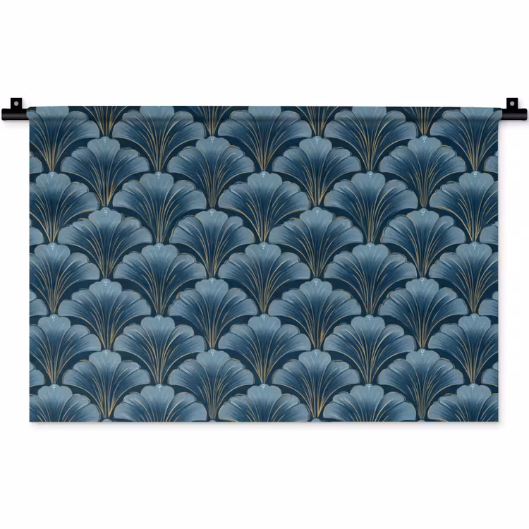 Patroon - Ginkgoblad - Blauw Wandkleed katoen klein 269 -zz3d