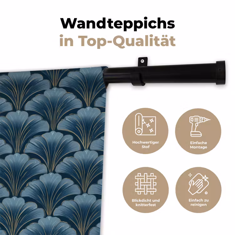 Patroon - Ginkgoblad - Blauw Wandkleed katoen klein 269 -tsfeer2_DE