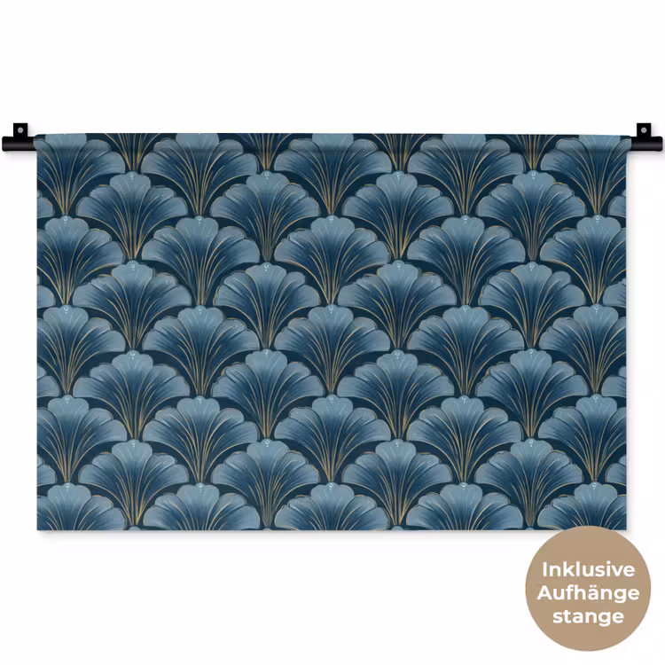 Patroon - Ginkgoblad - Blauw Wandkleed katoen klein 269 -t3d_DE