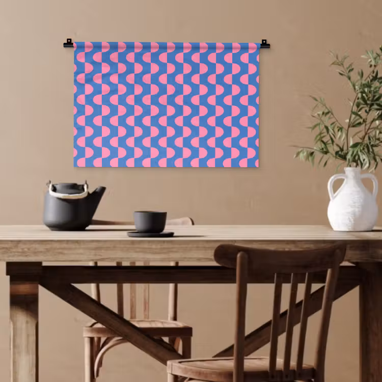 Patroon - Halve cirkels - Abstract - Modern - Roze - Blauw Wandkleed katoen klein -sfeer6