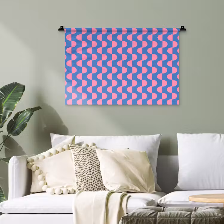 Patroon - Halve cirkels - Abstract - Modern - Roze - Blauw Wandkleed katoen klein -sfeer7
