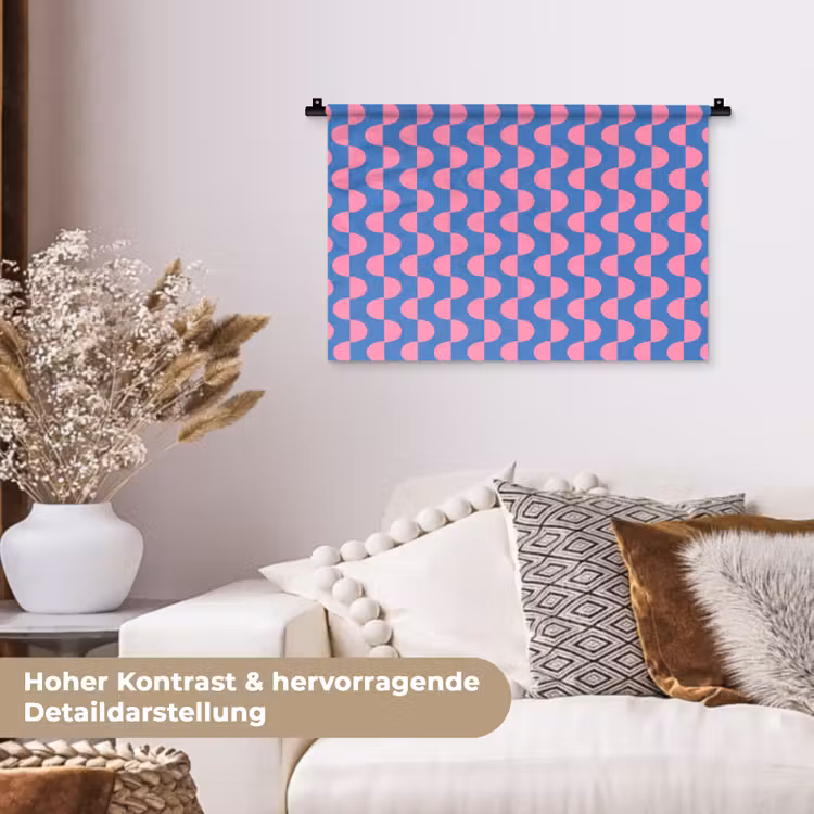 Patroon - Halve cirkels - Abstract - Modern - Roze - Blauw Wandkleed katoen klein -tsfeer1_DE