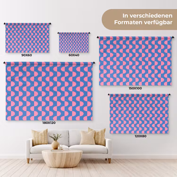 Patroon - Halve cirkels - Abstract - Modern - Roze - Blauw Wandkleed katoen klein -tsfeer8_DE