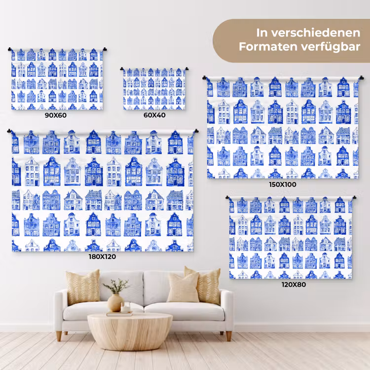 Patroon - Huizen - Blauw Wandkleed katoen klein 269 -tsfeer8_DE