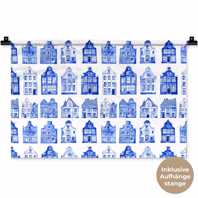 Patroon - Huizen - Blauw Wandkleed katoen klein 269 -t3d_DE