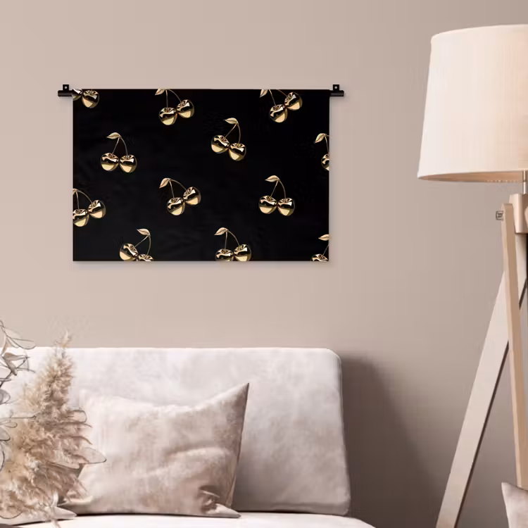 Patroon - Kersen - Goud - Chrome Wandkleed katoen klein -sfeer4