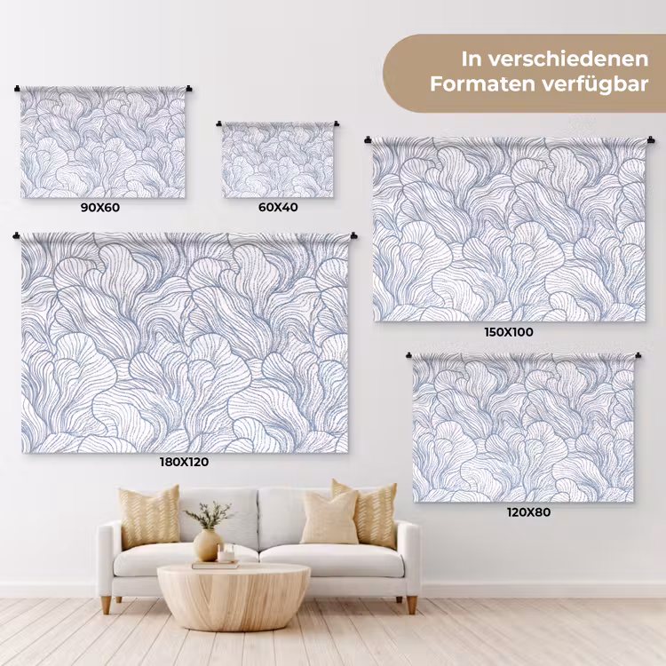 Patroon - Lijnen - Organisch - Abstract - Blauw Wandkleed katoen klein -tsfeer8_DE
