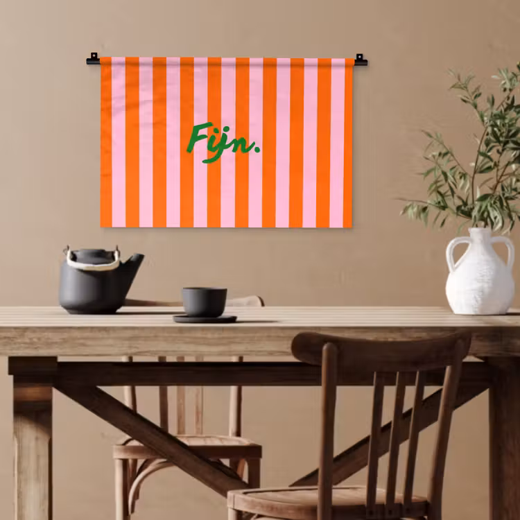 Patroon - Oranje - Fijn - Strepen Wandkleed katoen klein -sfeer6