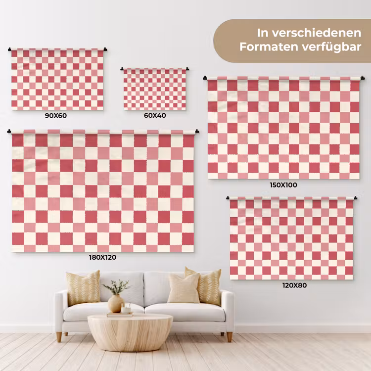 Patroon - Schaak - Roze Wandkleed katoen klein 269 -tsfeer8_DE
