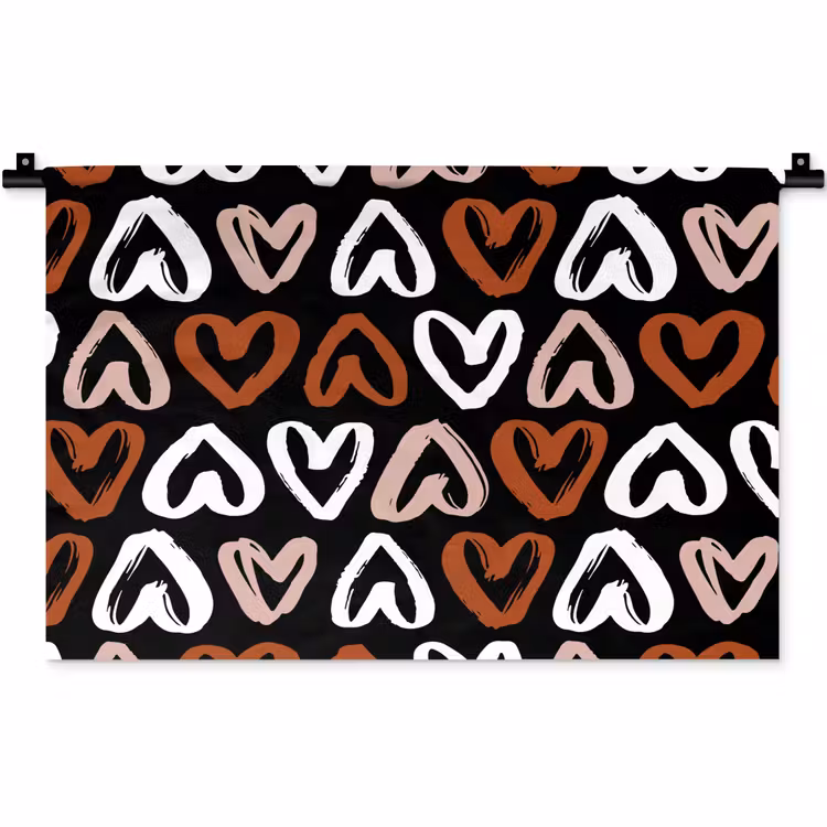 Patroon - Zwart - Hart Wandkleed katoen klein 269 -zz3d