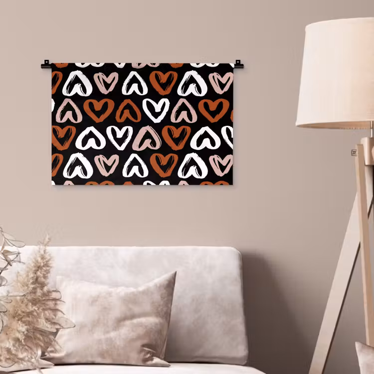Patroon - Zwart - Hart Wandkleed katoen klein 269 -sfeer4