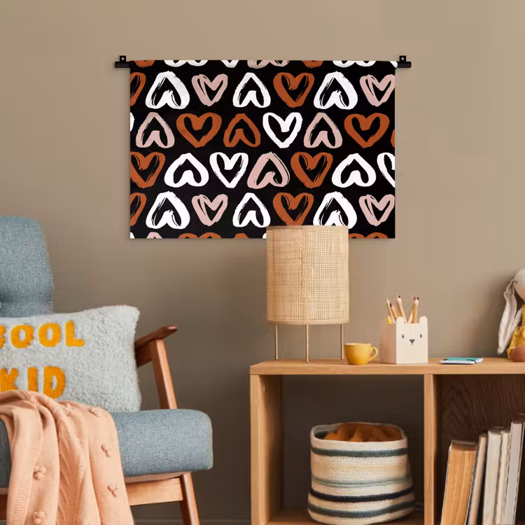 Patroon - Zwart - Hart Wandkleed katoen klein 269 -wsfeer4_kind