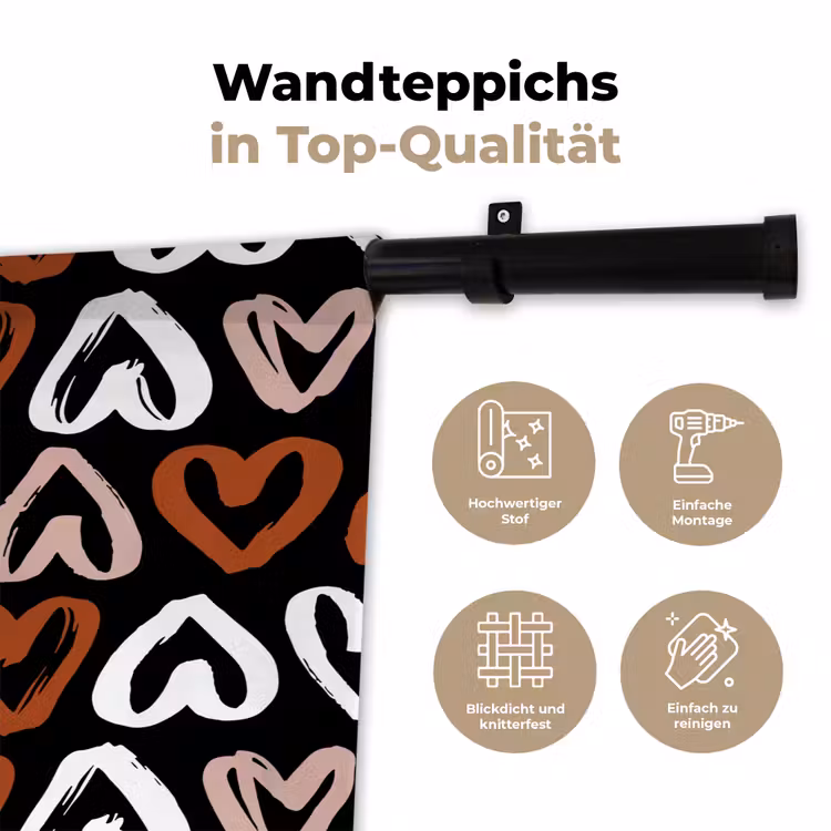 Patroon - Zwart - Hart Wandkleed katoen klein 269 -tsfeer2_DE