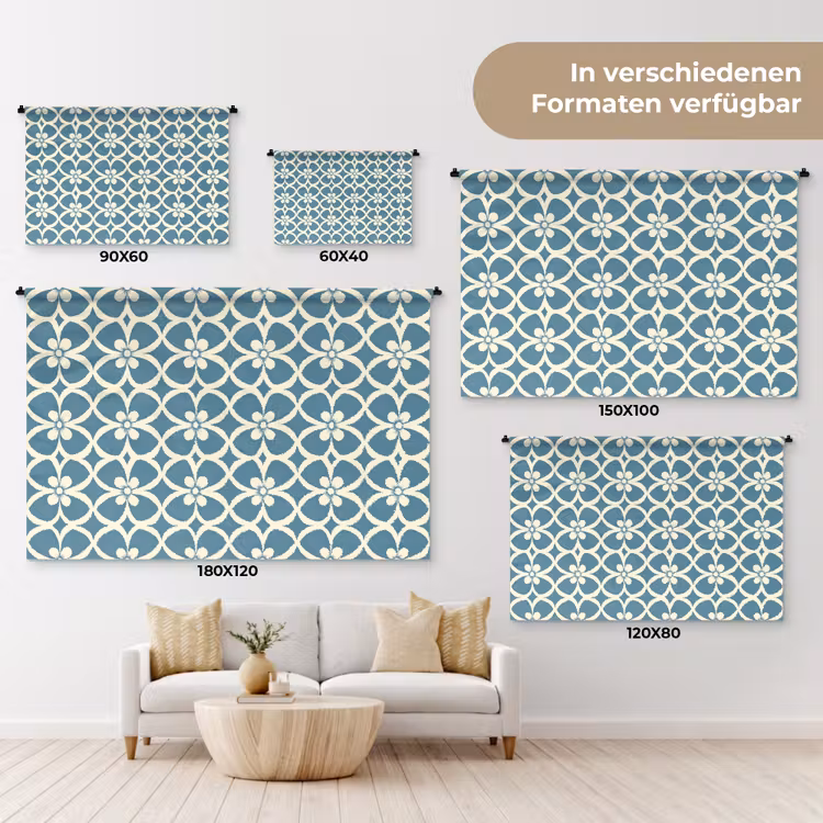 Patroon - Symmetrisch - Blauw Wandkleed katoen klein 269 -tsfeer8_DE