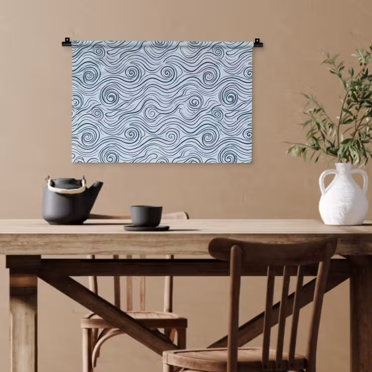 Patroon - Golven - Abstract - Modern - Blauw Wandkleed katoen klein -sfeer6