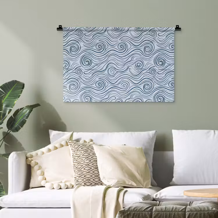 Patroon - Golven - Abstract - Modern - Blauw Wandkleed katoen klein -sfeer7