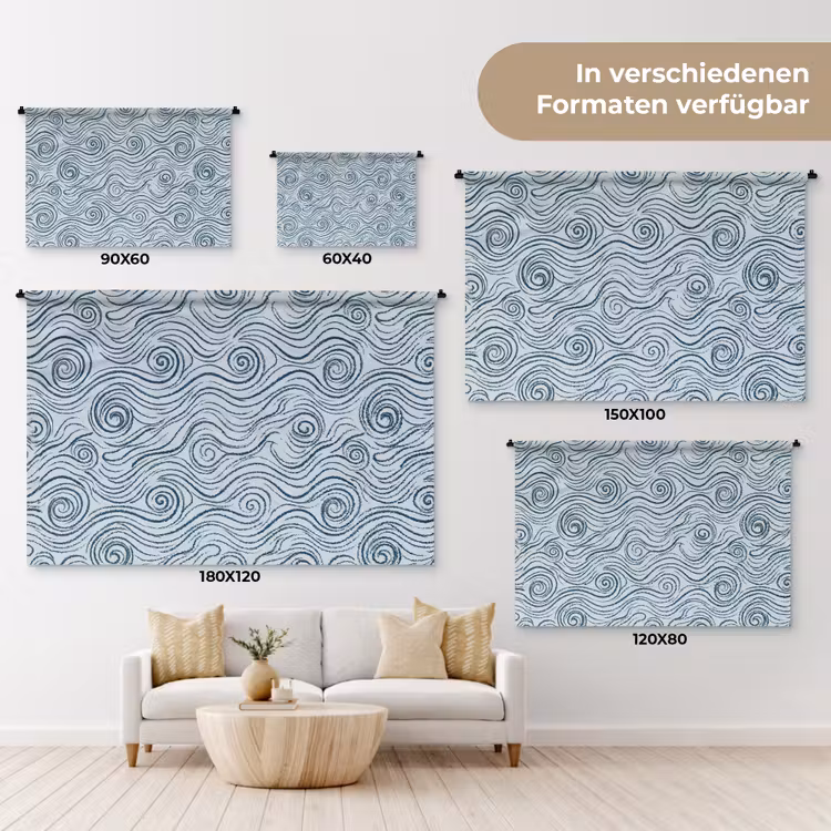 Patroon - Golven - Abstract - Modern - Blauw Wandkleed katoen klein -tsfeer8_DE