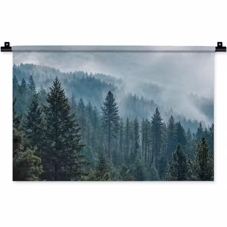 Naaldwoud - Bergen - Mist Wandkleed katoen klein -zz3d