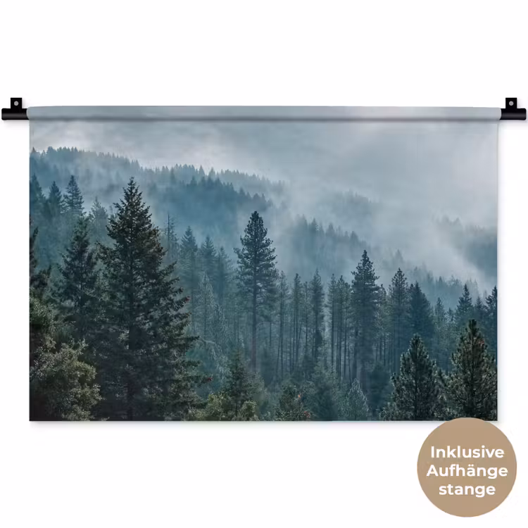 Naaldwoud - Bergen - Mist Wandkleed katoen klein -t3d_DE