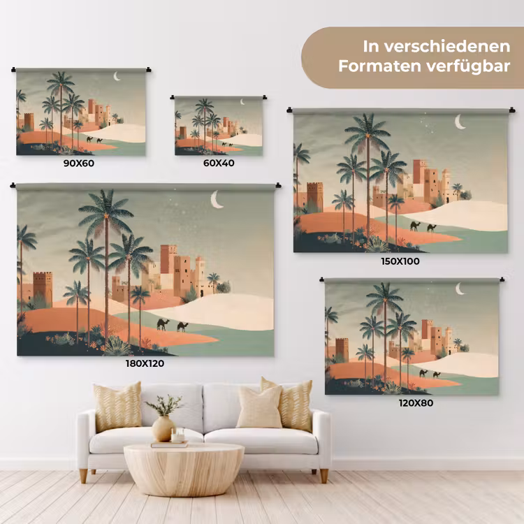 Nachtlandschap - Kamelen - Sterren - zandduinden Wandkleed katoen klein -tsfeer8_DE