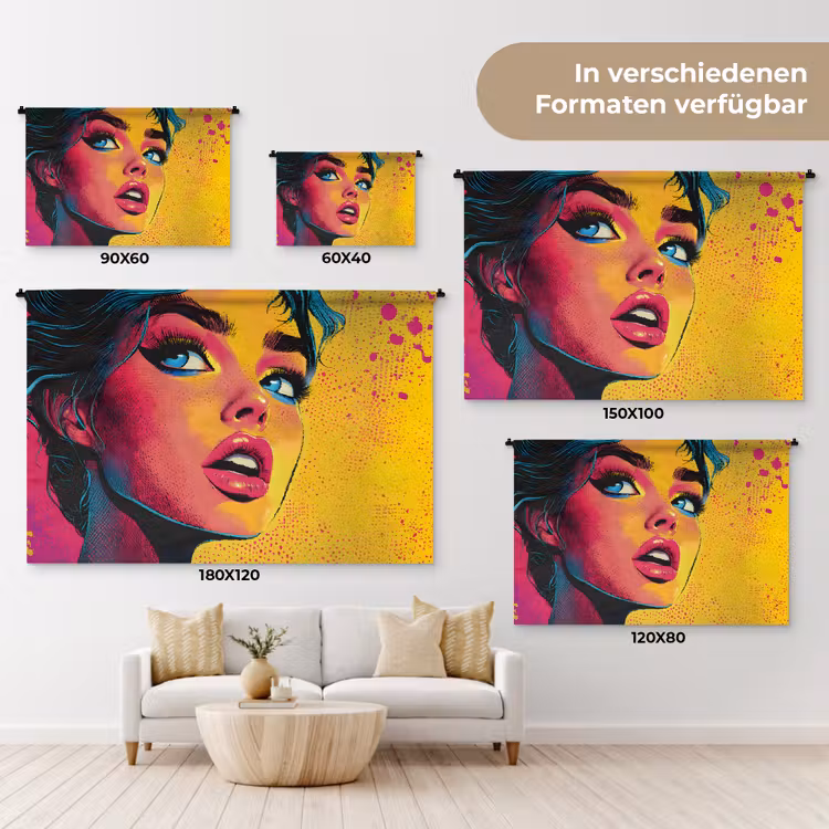 Close-up - Vrouwengezicht - Stippen - Geel Wandkleed katoen klein -tsfeer8_DE
