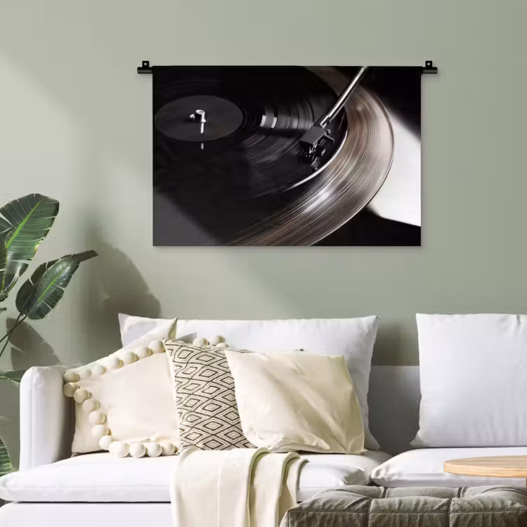 Close-up - Vinylplaat - Platenspeler - Zwart Wandkleed katoen klein -sfeer7