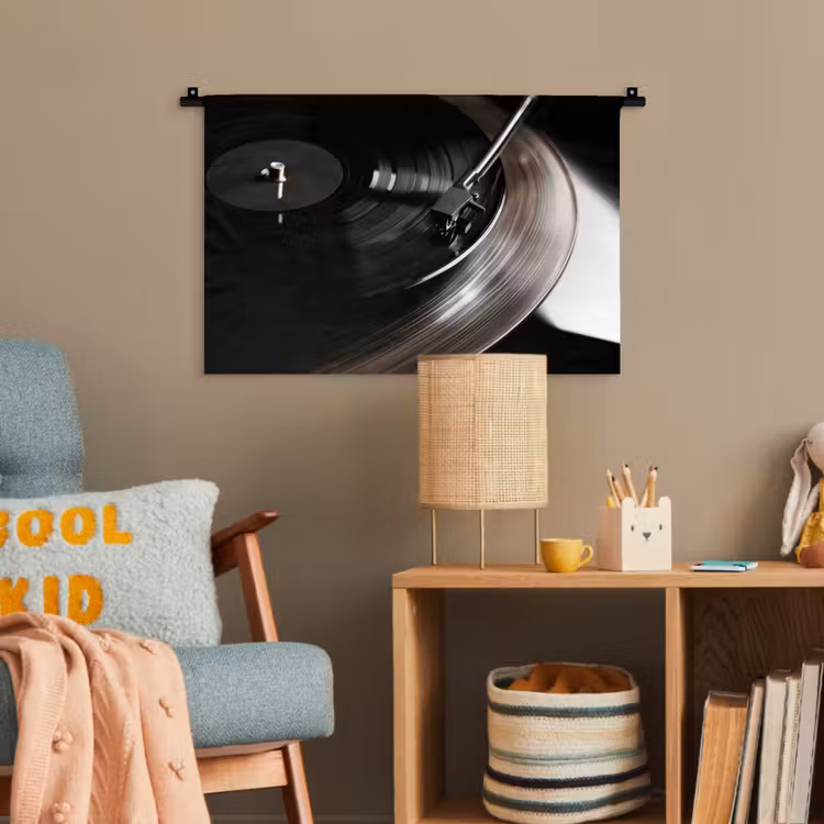 Close-up - Vinylplaat - Platenspeler - Zwart Wandkleed katoen klein -wsfeer4_kind
