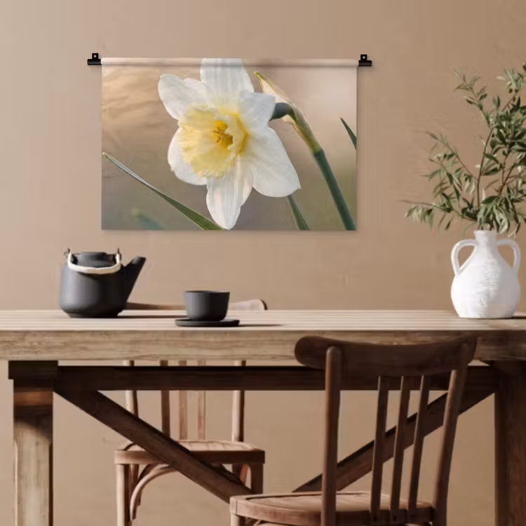 Narcis - Bloem - Minimalistisch Wandkleed katoen klein -sfeer6