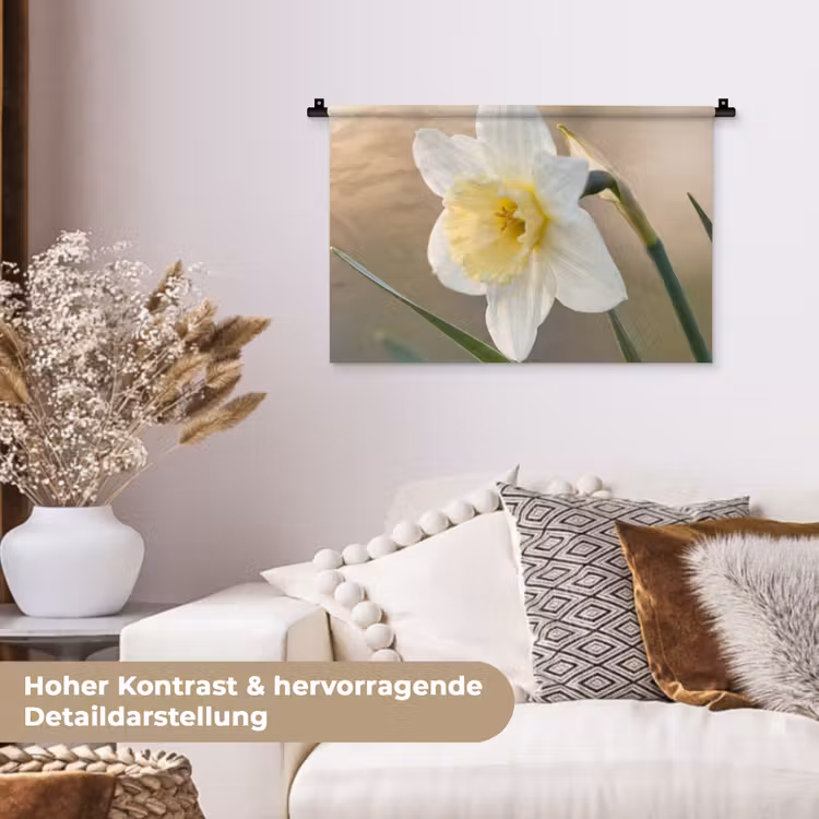 Narcis - Bloem - Minimalistisch Wandkleed katoen klein -tsfeer1_DE