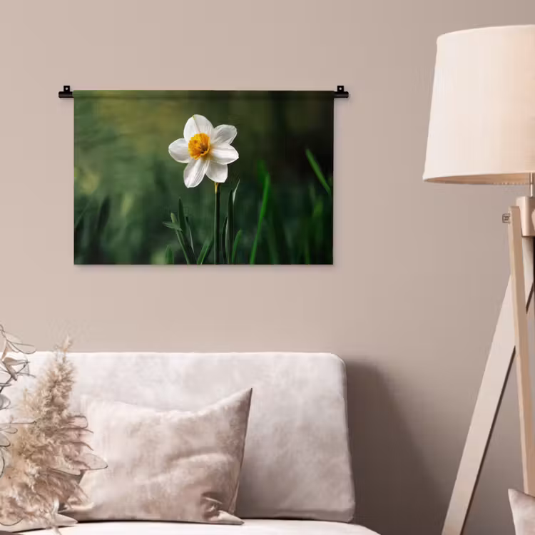 Narcis - Bloem - Wit - Grassprieten Wandkleed katoen klein -sfeer4