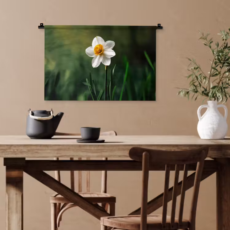 Narcis - Bloem - Wit - Grassprieten Wandkleed katoen klein -sfeer6
