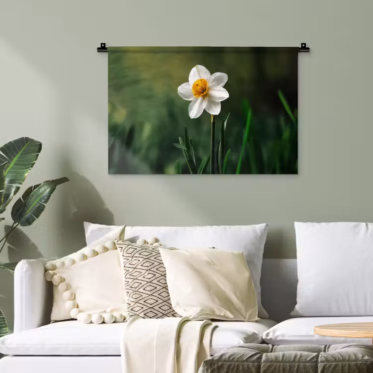 Narcis - Bloem - Wit - Grassprieten Wandkleed katoen klein -sfeer7